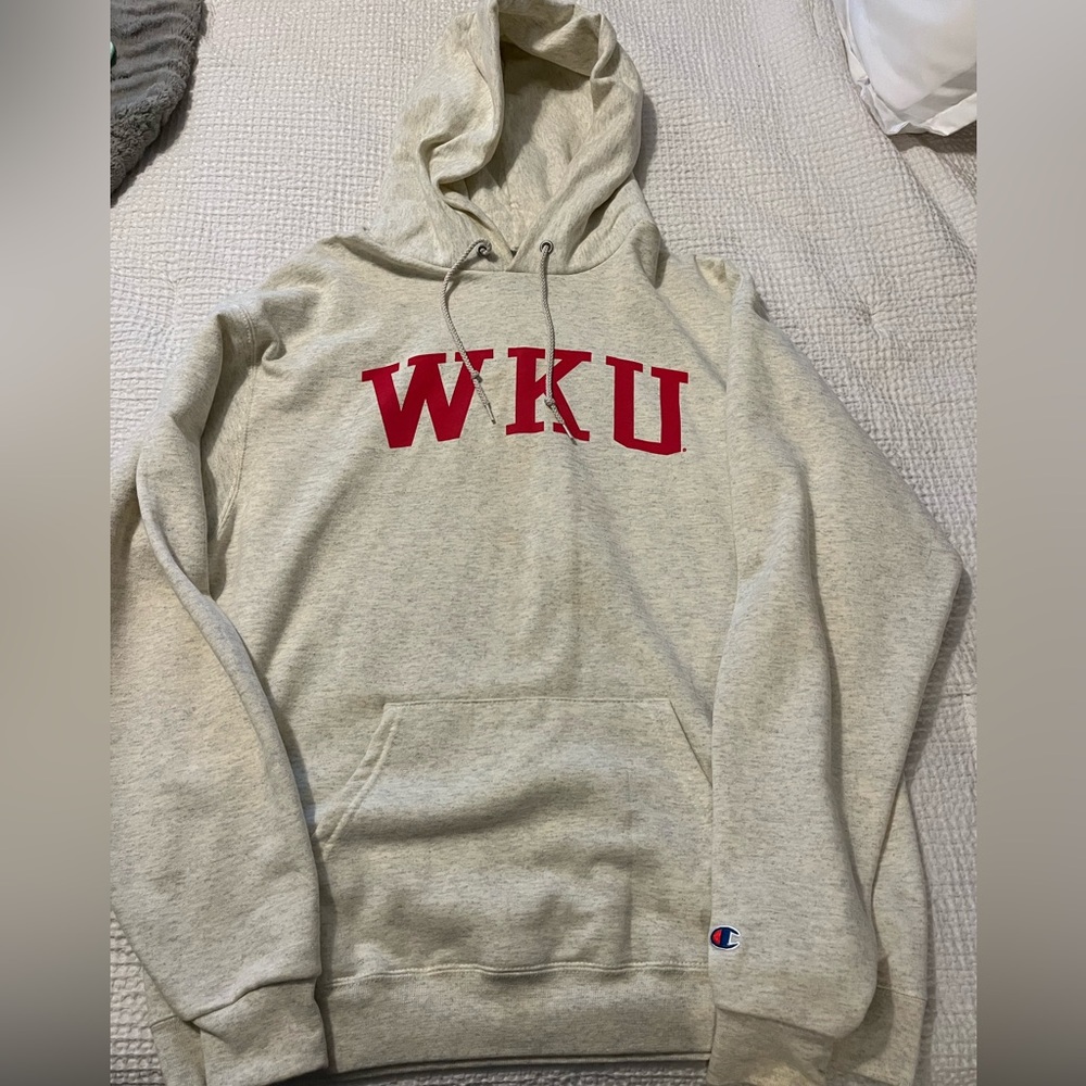 Champion Men's Beige Hoodie with Red WKU Design